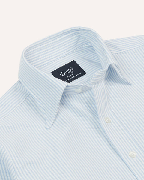 Drake's Light Blue Ticking Stripe Cotton Oxford Cloth Button-Down Shirt