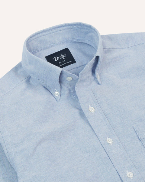 Drake's Mid-Blue Cotton Oxford Cloth Button-Down Shirt