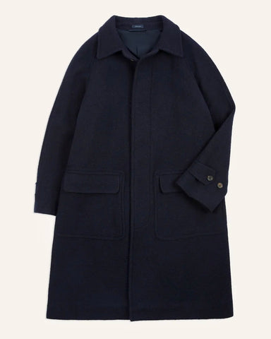 Drake's Navy Wool Raglan Coat