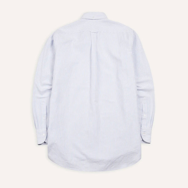 Drake's Light Blue Ticking Stripe Cotton Oxford Cloth Button-Down Shirt