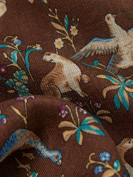 Drake's Brown Unicorn Print Wool-Silk Scarf