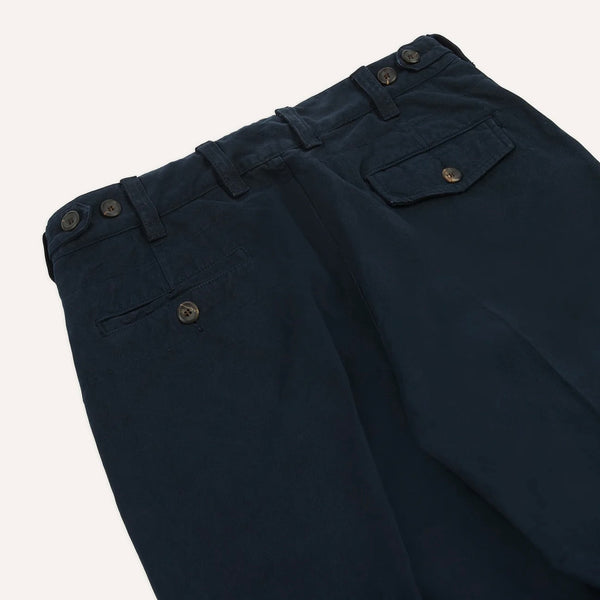 Drake's Navy Heavy Cotton Flat Front Chino