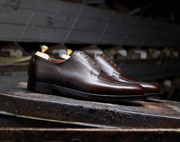 Crockett & Jones Balfour Split Toe Derby in Dark Brown Willow Grain