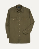 Drake's Green Cotton Long Point Collar Work Shirt