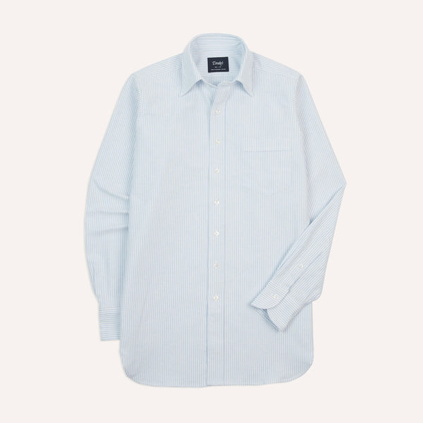 Drake's Light Blue Ticking Stripe Cotton Oxford Cloth Button-Down Shirt