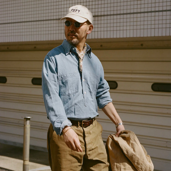 Drake's Stone Wash Cotton Chambray Button-Down Collar Popover Shirt