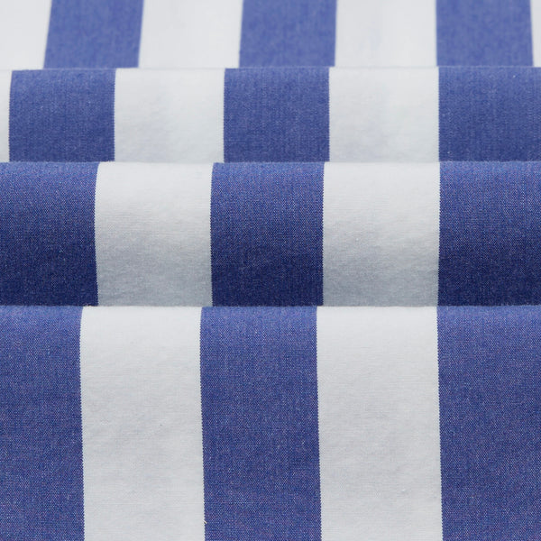 Drake's Blue and White Awning Stripe Cotton Long Point Collar Shirt