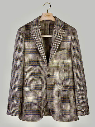 Drake's Beige and Brown Glen Check Wool Jacket