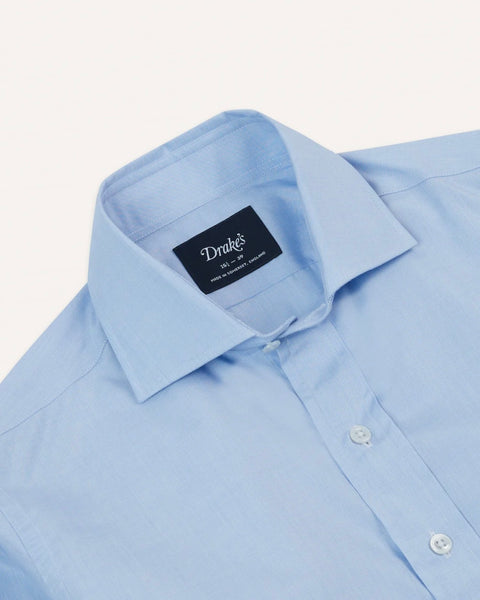 Drake's Sky Blue Cotton Spread Collar End-on-End Poplin Shirt