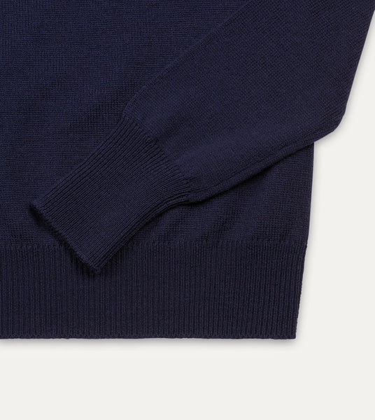 Drake's Navy Merino Crew Neck Jumper