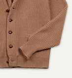 Drake's Camel Lambswool 6-Ply Shawl Collar Cardigan