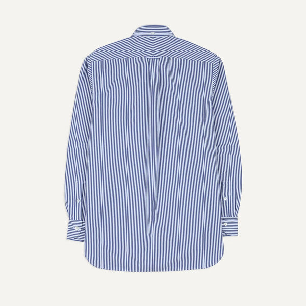 Drake's Blue and White Stripe Button-Down Collar Fob Pocket Shirt