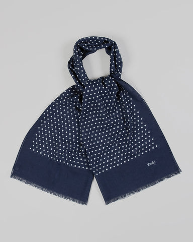 Drake's Navy Polka Dot Print Wool Scarf