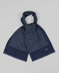 Drake's Navy Polka Dot Print Wool Scarf
