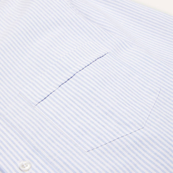 Drake's Light Blue Ticking Stripe Cotton Oxford Cloth Button-Down Shirt