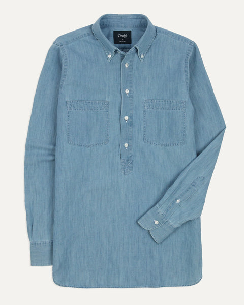 Drake's Stone Wash Cotton Chambray Button-Down Collar Popover Shirt