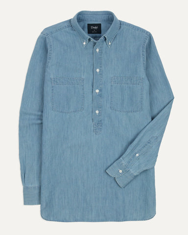 Drake's Stone Wash Cotton Chambray Button-Down Collar Popover Shirt