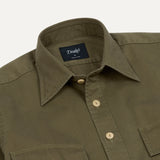 Drake's Green Cotton Long Point Collar Work Shirt