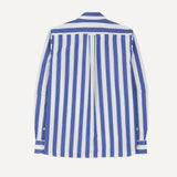 Drake's Blue and White Awning Stripe Cotton Long Point Collar Shirt