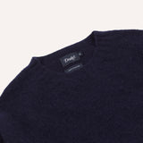 Drake's Navy Brushed Shetland Crew Neck Jumper