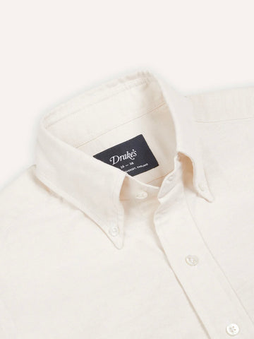 Drake's Cream Cotton Oxford Cloth Button-Down Shirt