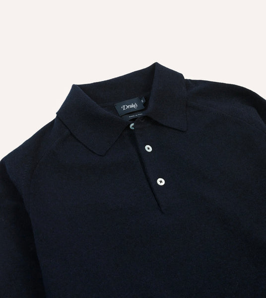 Drake's Navy Alpaca Wool Knitted Polo