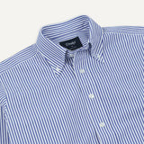 Drake's Blue and White Stripe Button-Down Collar Fob Pocket Shirt