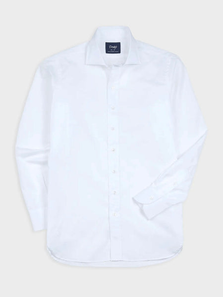 Drake's White Cotton Spread Collar Poplin Shirt