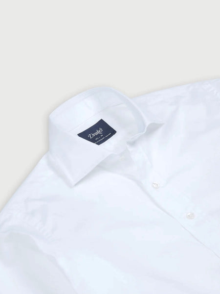 Drake's White Cotton Spread Collar Poplin Shirt