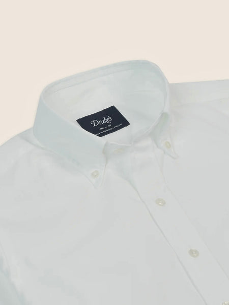 Drake's White Pinpoint Oxford Cotton Cloth Button-Down Shirt