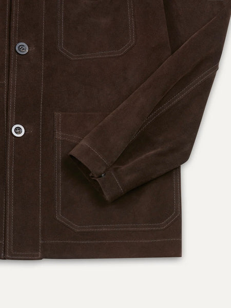 Drake's Chocolate Brown Heavyweight Suede Five-Pocket Chore Jacket