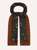 Drake's Brown Birds of Paradise Print Wool Scarf