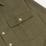 Drake's Green Cotton Long Point Collar Work Shirt