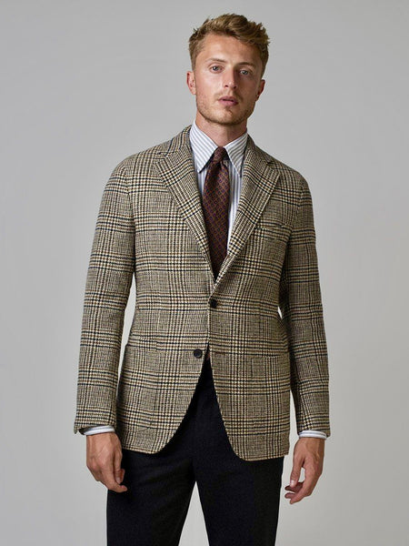 Drake's Beige and Brown Glen Check Wool Jacket