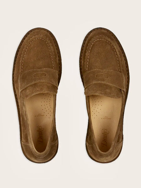 Drake's Tobacco Suede Canal Penny Loafer