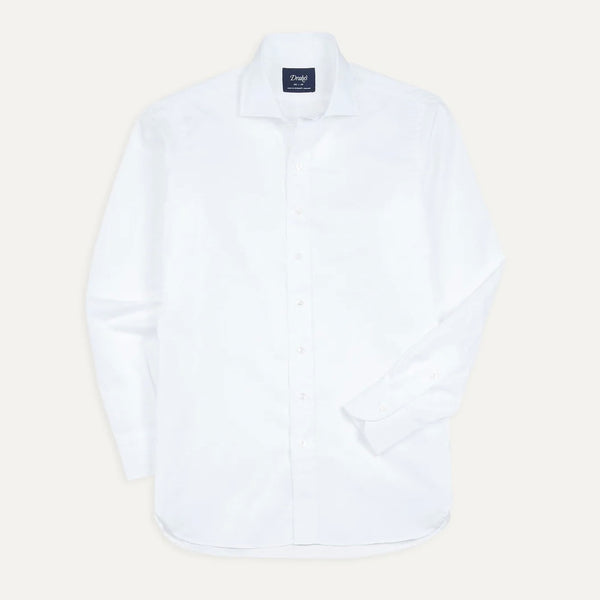 Drake's White Cotton Spread Collar Poplin Shirt