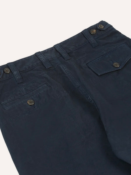Drake's Navy Peached Flat Front Chino