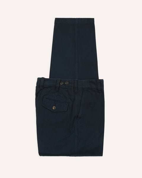 Drake's Navy Heavy Cotton Flat Front Chino