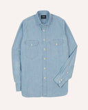 Drake's Blue Cotton Chambray Two-Pocket Work Shirt