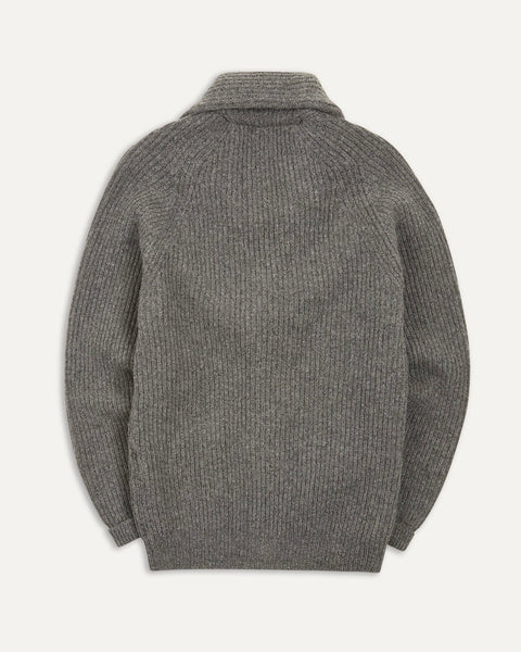 Drake's Grey Lambswool 6-Ply Shawl Collar Cardigan
