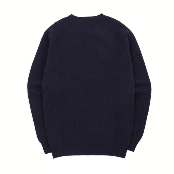 Drake's Navy Brushed Shetland Crew Neck Jumper