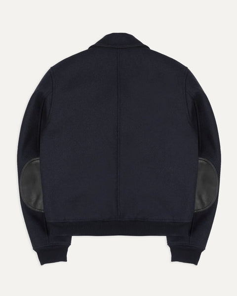 Drake's Navy Wool and Leather A-2 Bomber Jacket