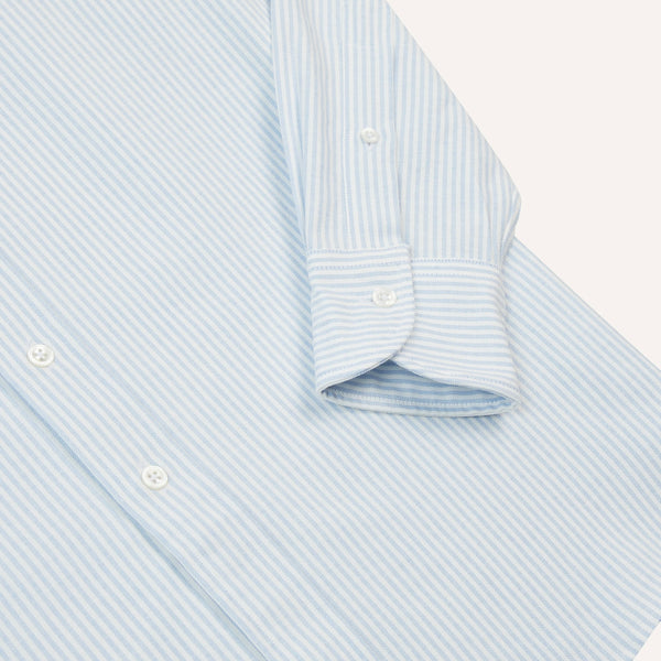 Drake's Light Blue Ticking Stripe Cotton Oxford Cloth Button-Down Shirt