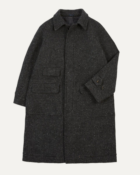 Drake's Grey Flecked Wool Raglan Coat