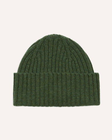 Drake's Green Lambswool Ribbed Knit Cap