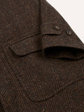 Drake's Brown Herringbone Wool Raglan Coat
