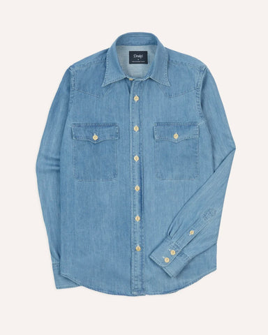 Drake's Bleach Wash Denim Two-Pocket Western Shirt