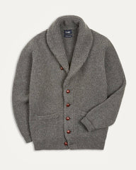 Drake's Grey Lambswool 6-Ply Shawl Collar Cardigan