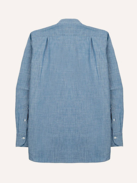 Drake's Chambray Cotton Mandarin Collar Shirt