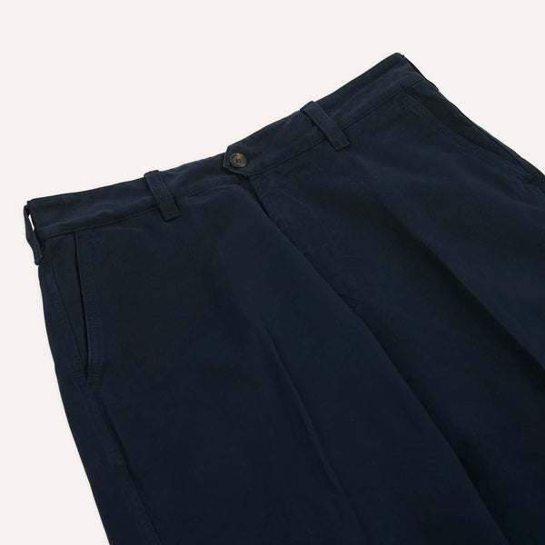 Drake's Navy Heavy Cotton Flat Front Chino